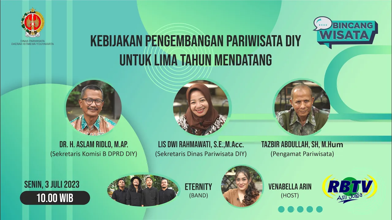 KEBIJAKAN PENGEMBANGAN PARIWISATA DIY UNTUK LIMA TAHUN MENDATANG - BINCANG WISATA 03 JULI 2023